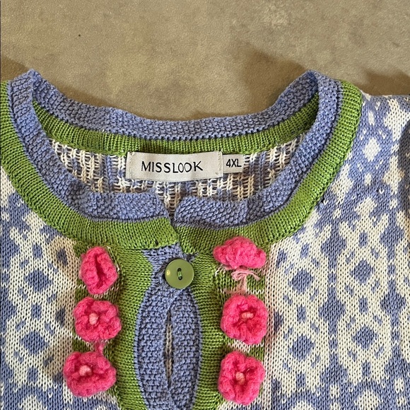 MISS LOOK Vintage Patterned Cardigan with Floral Accents. Small - Picture 7 of 8